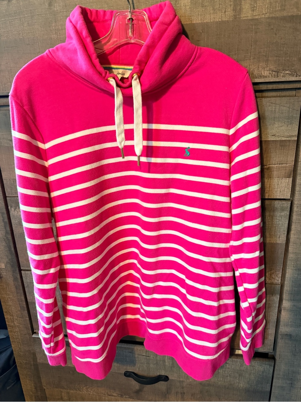 Joules Hot Pink and White Striped Funnel Neck Pullover